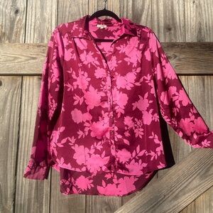 Pleione Pink and Hot Pink Floral Blouse Size M